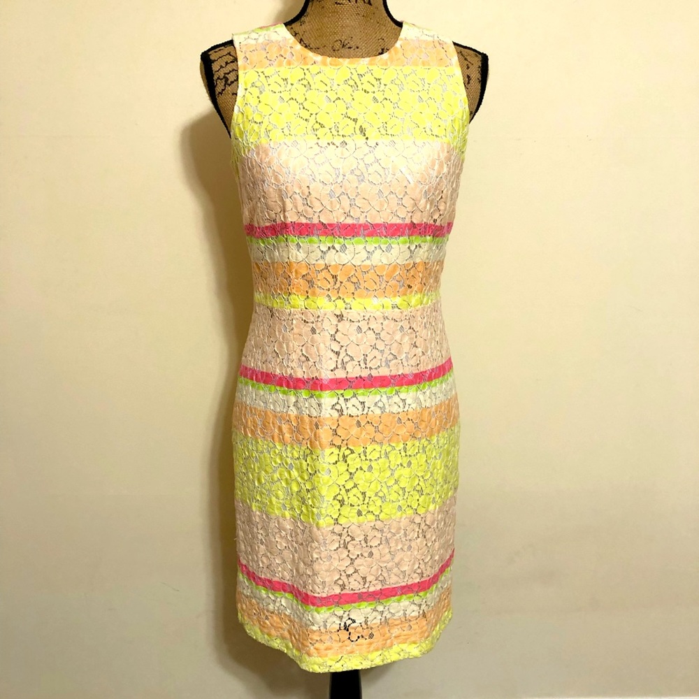 EUC! Ann Taylor Pastel Neon Lace Shift Dress Size 6P